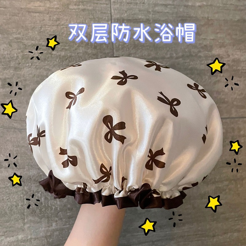 Double-layer Shower Cap Waterproof Shower Headgear Household Women's Bath Adult Children's Hair Cover Kitchen Oil-proof Smoke Film Special