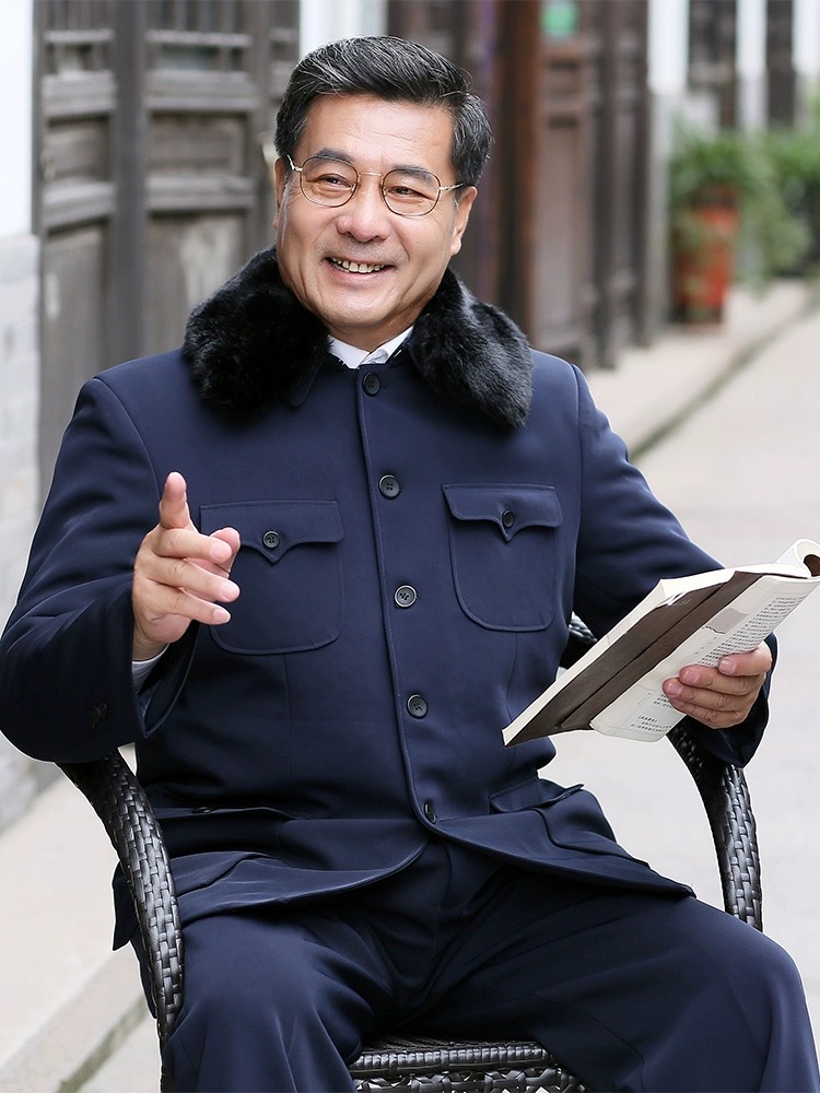 Men's Zhongshan Suit Jacket Set Dad's Zhongshan Suit Elderly Clothing Ethnic Attire Autumn and Winter Fleece-Lined Cotton Men's Clothing
