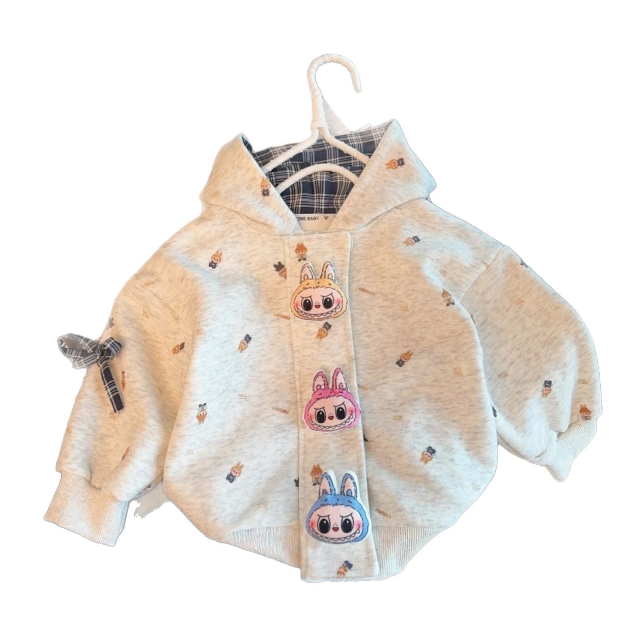 2025 New Labubu Sweater Suit Spring and Autumn Girls Parent-Kids Wear Three-Dimensional Doll Sports Hooded Two-Piece Set