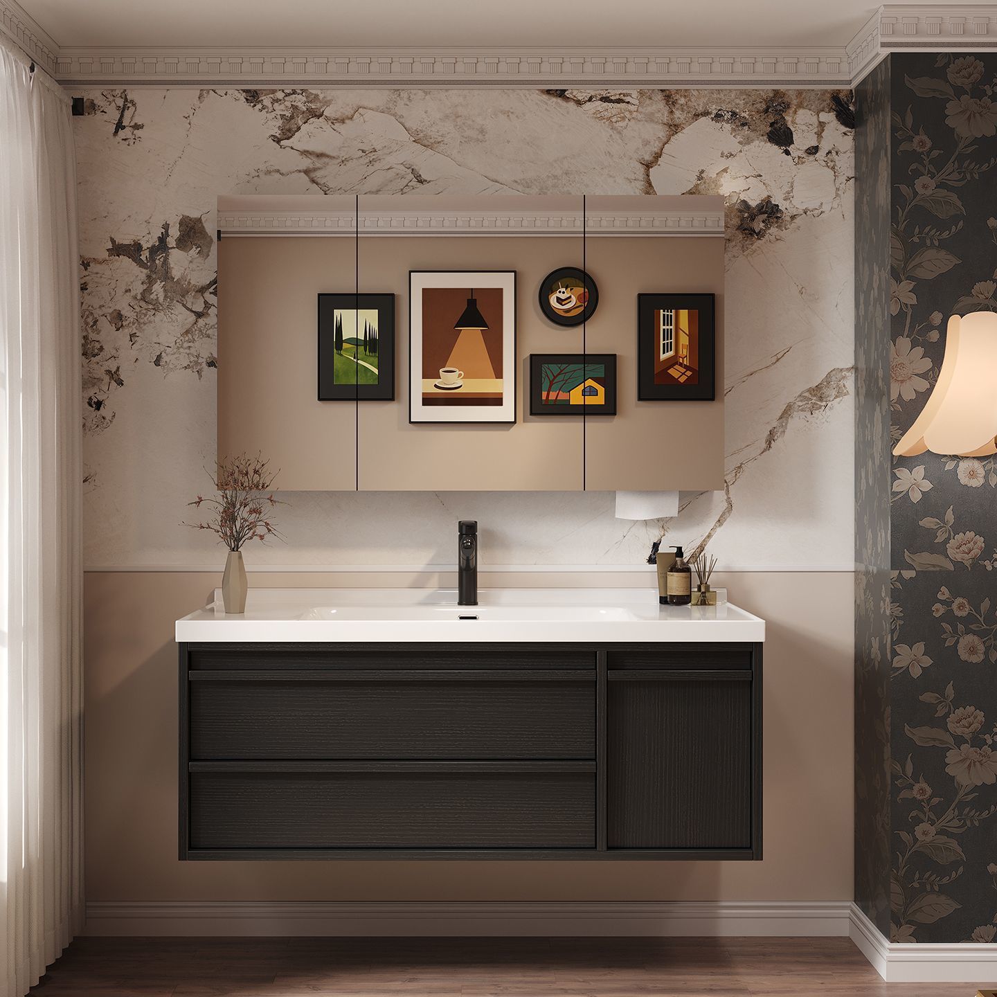 Black Smart Ceramic Integrated Washbasin Bathroom Cabinet Washbasin Combination Solid Wood Bathroom Toilet Can