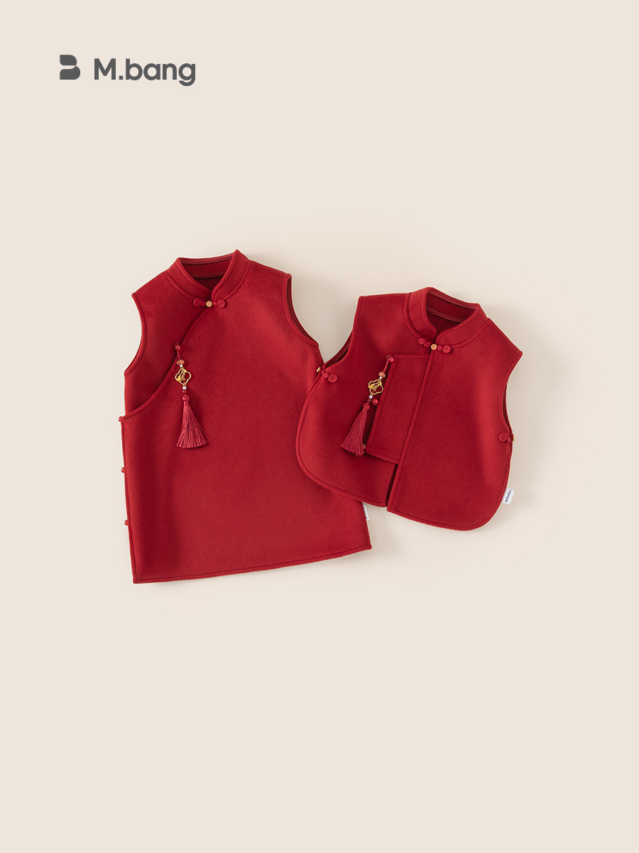Yubao Children's Wear Girls' Cheongsam New Year's Wear Winter Children's New Chinese Style National Style Vest for Baby Girl Red Tank Dress