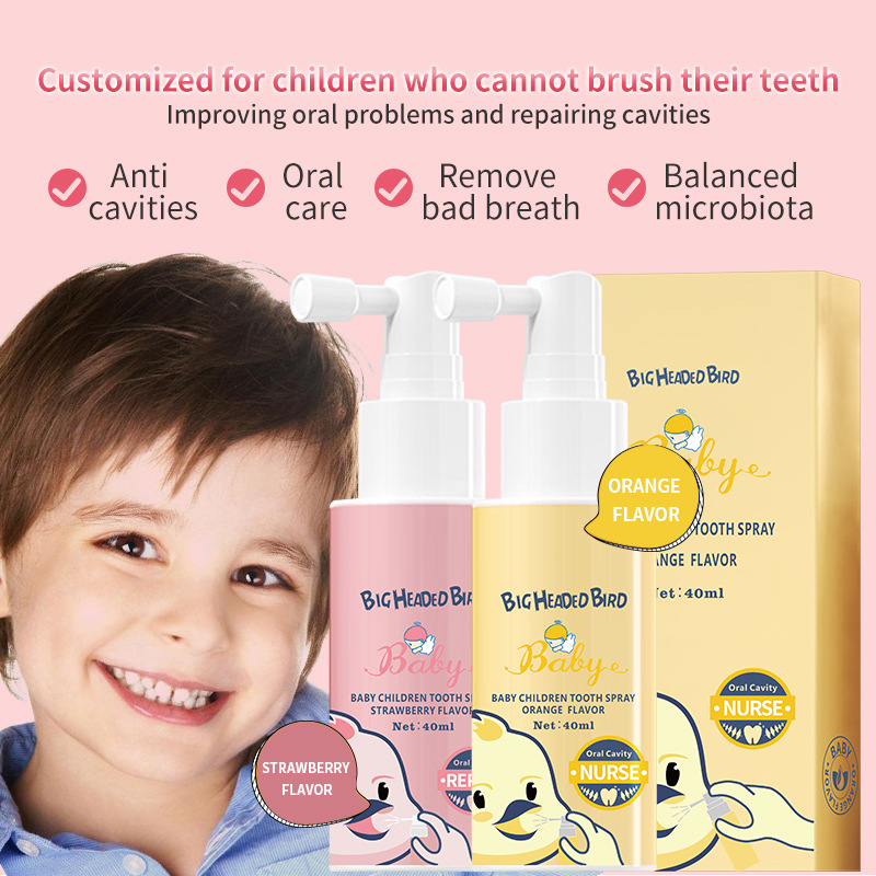[Foreign Trade Cross-Border] Big-Headed Bird Infant Oral Cleaning Spray Children's Probiotic Teeth Strengthening Oral Spray Anti-Cavity