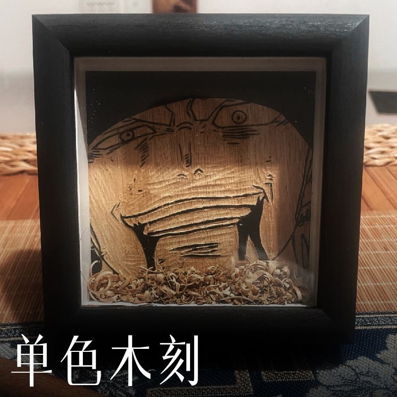 Nailed Black and White Woodcut Homework Animation Two-Dimensional Print Photo Handicraft Finished Product Master Gift