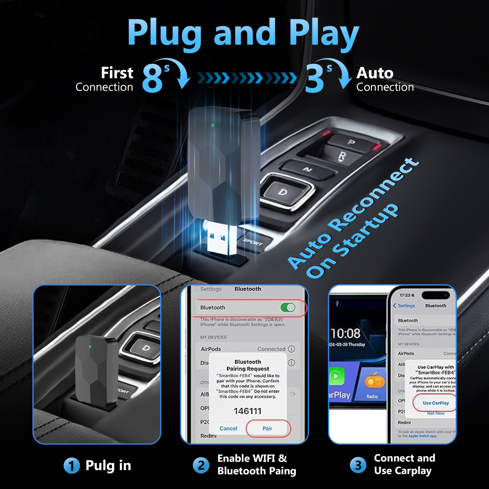 Cross-Border Wired to Wireless Carplay Android Auto Two-In-One Box Converter Car Interconnection Screen Projector