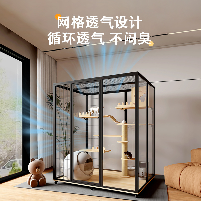 Panoramic Cat Villa Cat Cage Extra Large Free Space Household Solid Wood Villa Large Indoor Glass Cat Room