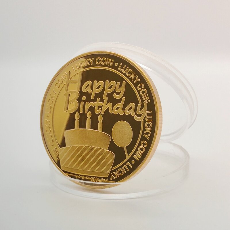 Cross-Border Birthday Cake Commemorative Coin, Four-Leaf Clover Lucky Coin, Birthday Gift Commemorative Medal, Birthday Coin Gold Coin