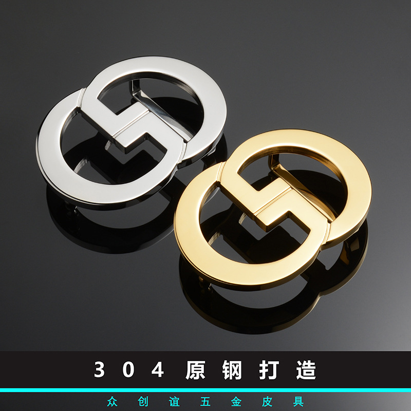 Stainless Steel Belt Buckle Customized Belt Accessories Waist Head Customized LOGO Double G Metal Belt Head Slide Buckle Customized