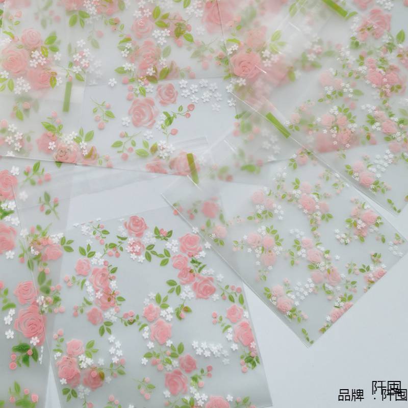 Green Leaf Rose Self-Adhesive Bag Thickened Frosted Transparent Optional 7*7Cm/10*10Cm Small Gift Decoration Wholesale