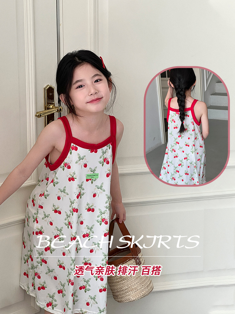 Girls' dress Summer New Arrival Stylish Baby Girls' Summer Dress with Strings Internet Popular Little Girls' Beach Skirt