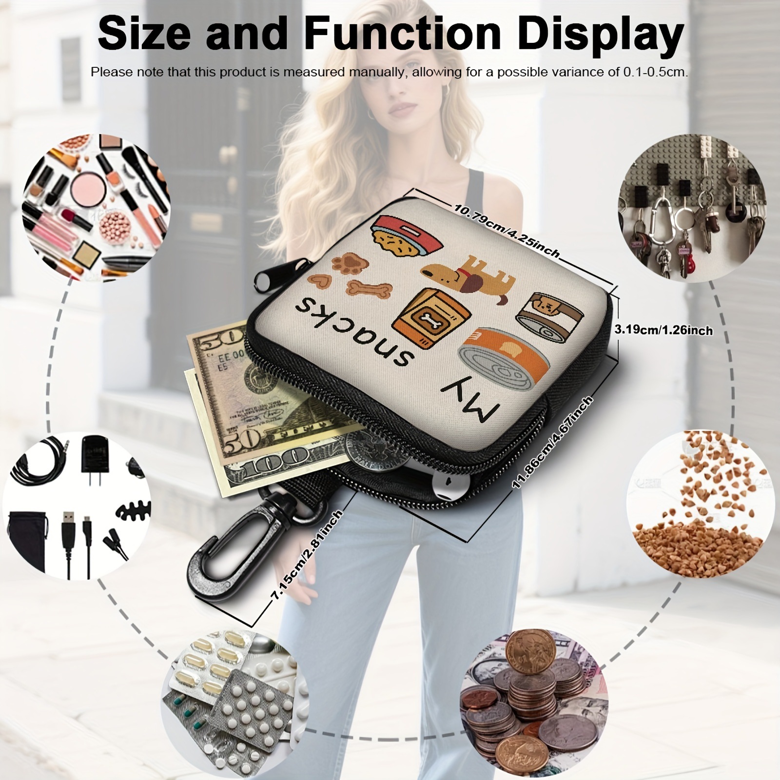 Cross-Border New Dog Print Dog Snack Bag Pet Training Set with Hook and Zipper