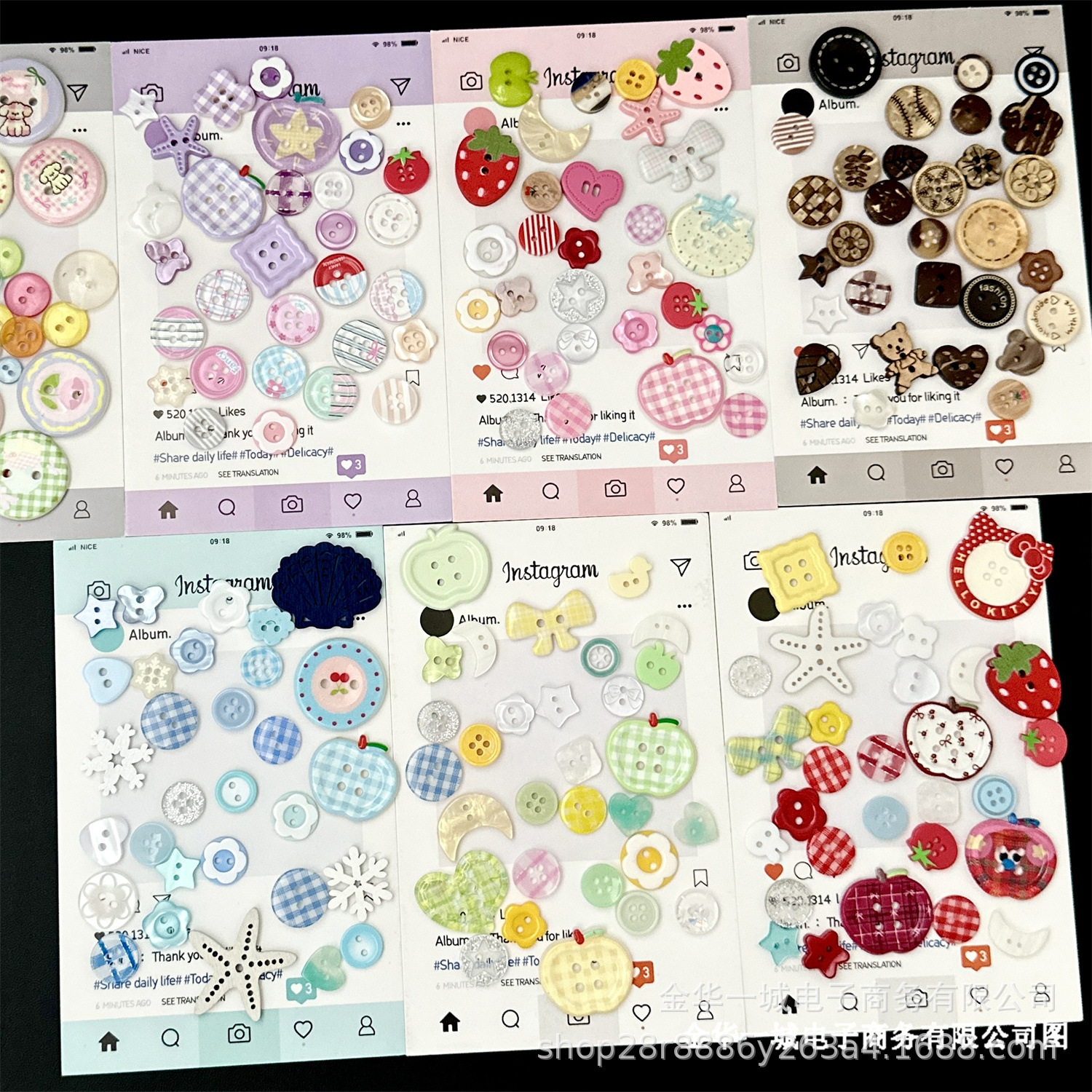 A Large Collection of 10 Multi-Style Buttons, Mixed DIY Handbook Decoration, Card Packaging, Hair Hoop Accessories, Hole Pendants