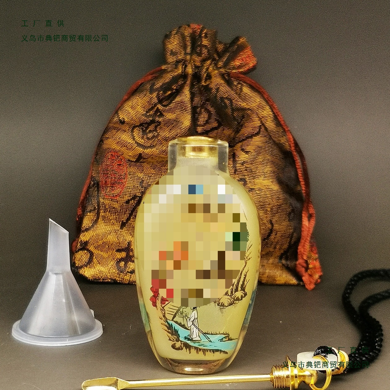 Inlaid Snuff Bottle Long Strip Pot Handicraft Optional Snuff Powder Set Qingming Riverside Scene Glass Ornament Gift