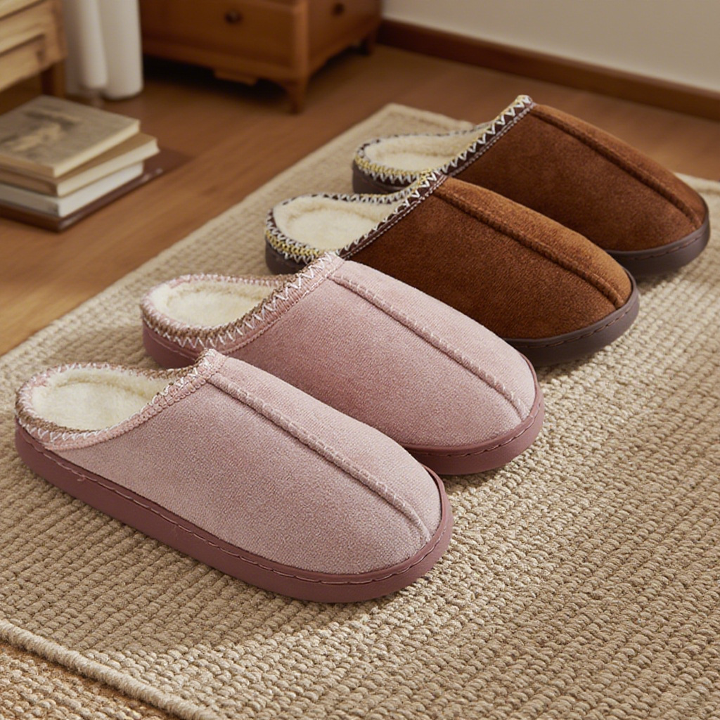Cotton Slippers for Women in Winter Indoor Home Couple Thick-Soled Warm Suede Plush Slippers for Men to Wear Outside in Winter