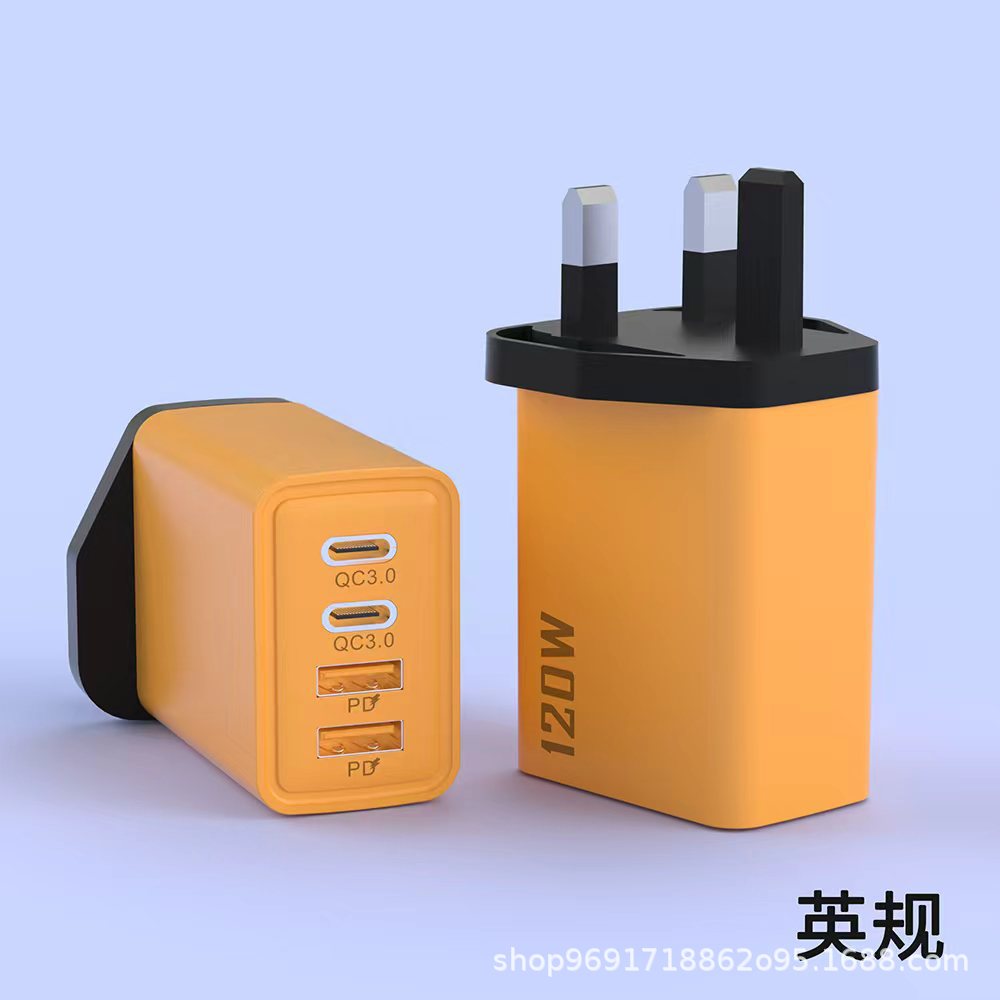 New Cross-Border 120W Smartphone Fast Charging Charger Us and European Multi-Port Mobile Phone Charging Dual Tyoe-C+