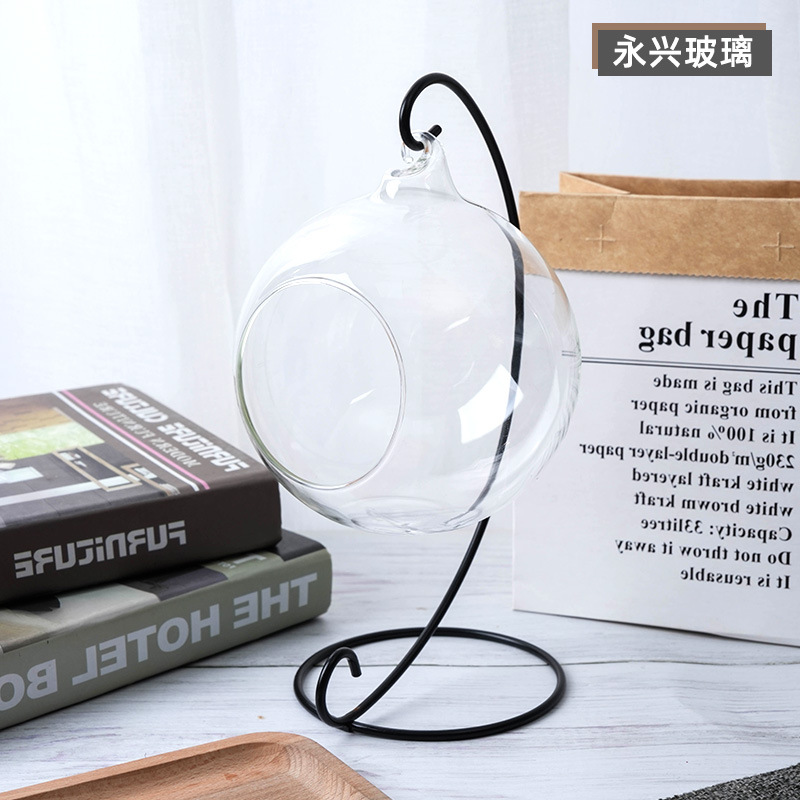Opening glass ball DIY micro landscape vase wedding furniture decoration hanging iron frame creative crafts wholesale