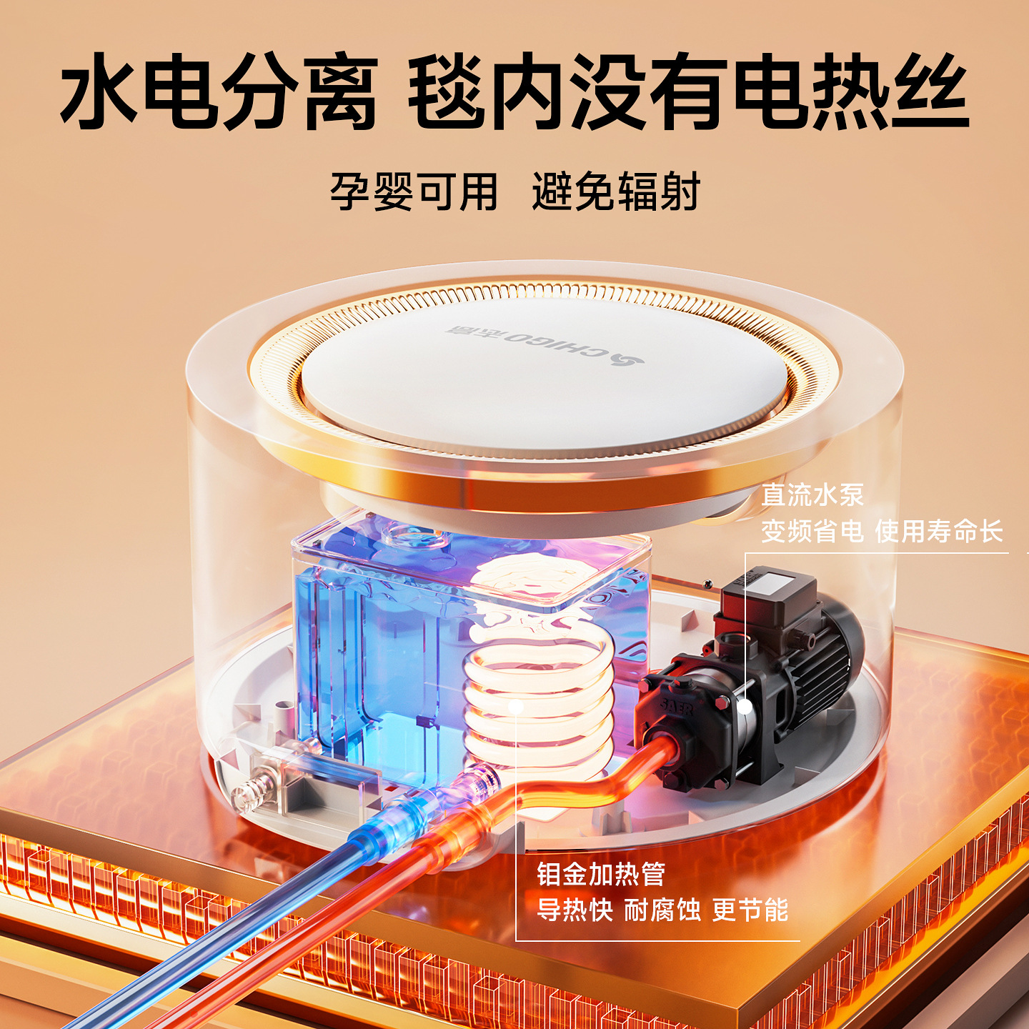 Chigo Water-Heated Electric Blanket for Home Use, Double Water-Heated Blanket, Intelligent Constant Temperature Electric Mattress, Water-Heated Non-Flammable Water Circulation Blanket