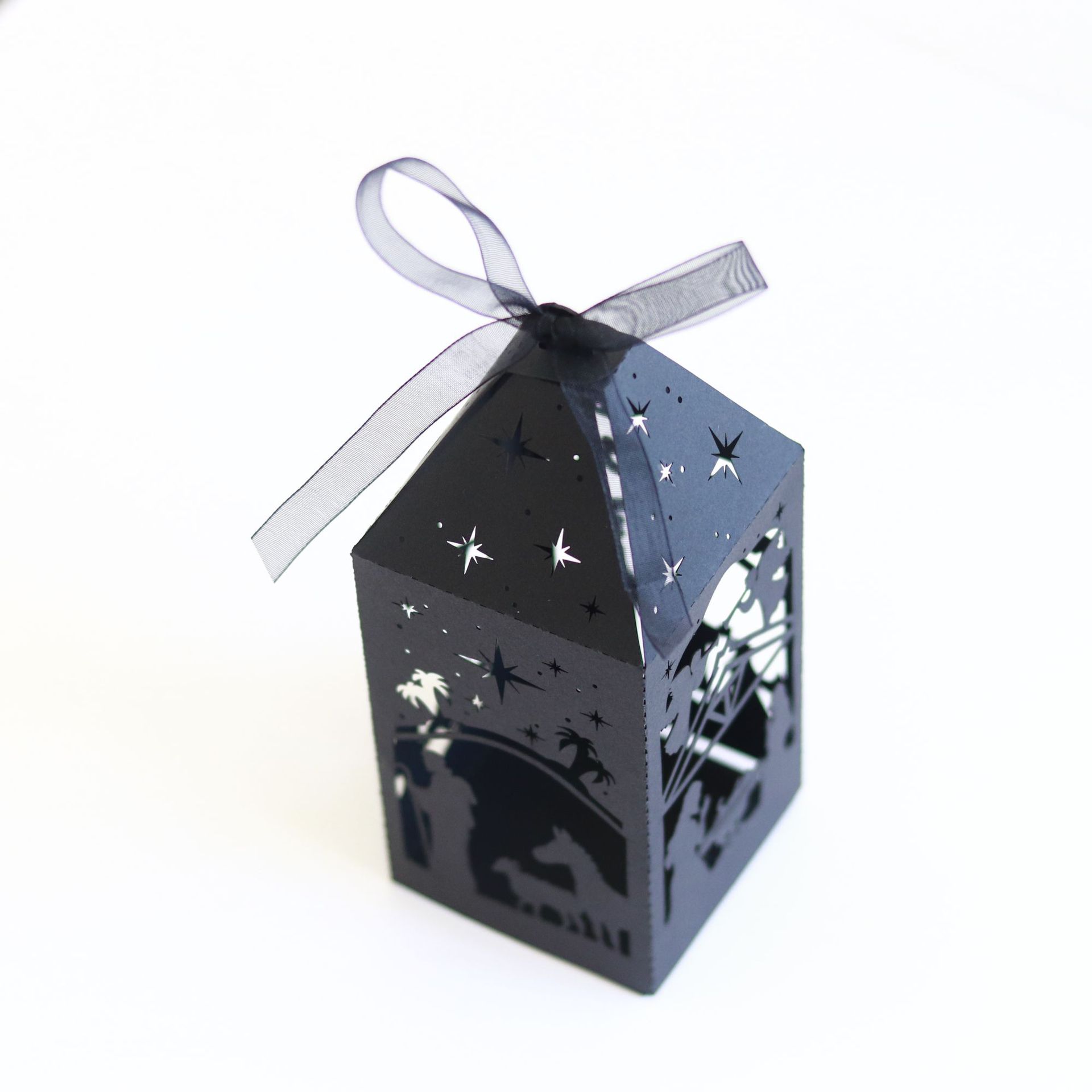 Christmas Jesus theme paper lamp carving laser hollow table decoration black 350G paper lampshade atmosphere night light