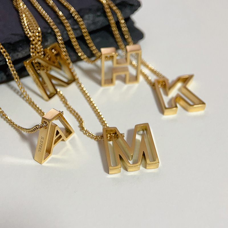 Processing and Customization of European and American Retro Ins Simple Personalized Necklace Titanium Steel Plated 18K Gold Letter Necklace Earrings Ring