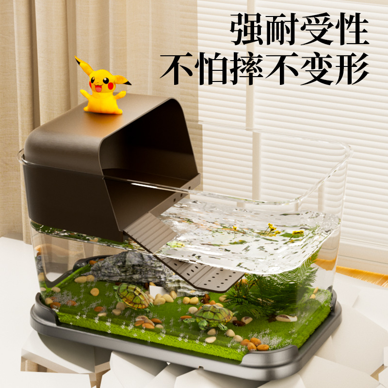 Turtle Aquarium for Raising Turtles, Luxurious Large Villa for Home Use, Brazilian Turtle Ecological Landscaping with Basking Platform