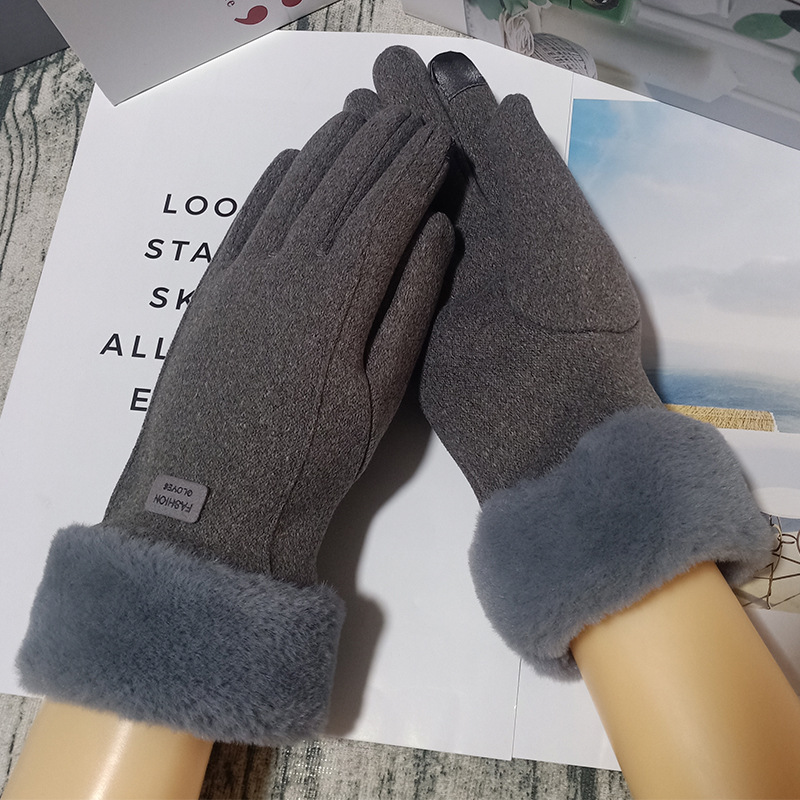 Autumn and winter women's outdoor riding gloves windproof cold-proof warm touch screen five finger driving riding sports velvet gloves