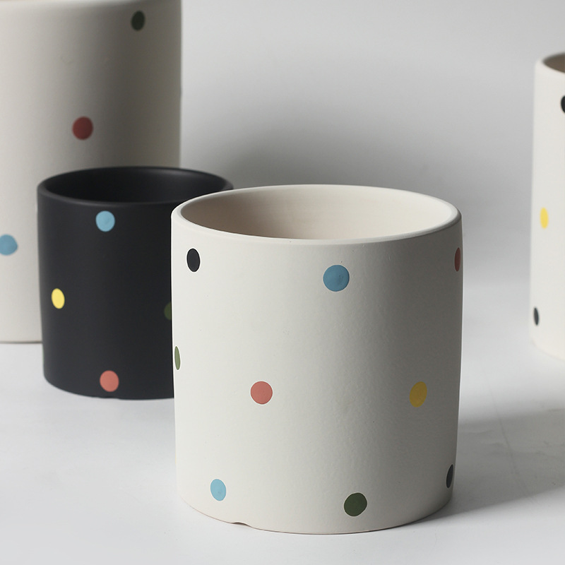 New Scandinavian Ins Cream Style Cute Colorfulful Polka Dot Cactus Potted Orchid Indoor Straight Flower Pot Ceramic Pot