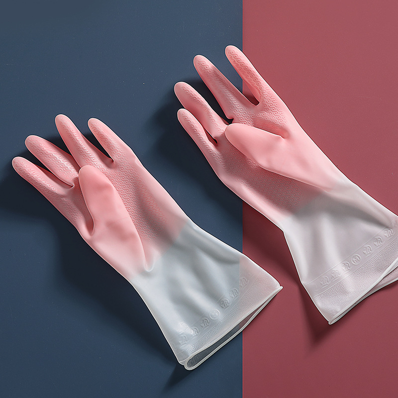Gradient Waterproof Latex Gloves Women Washing Clothes Household Cleaning Gloves Washing dishes Thin Non-slip Waterproof Durable