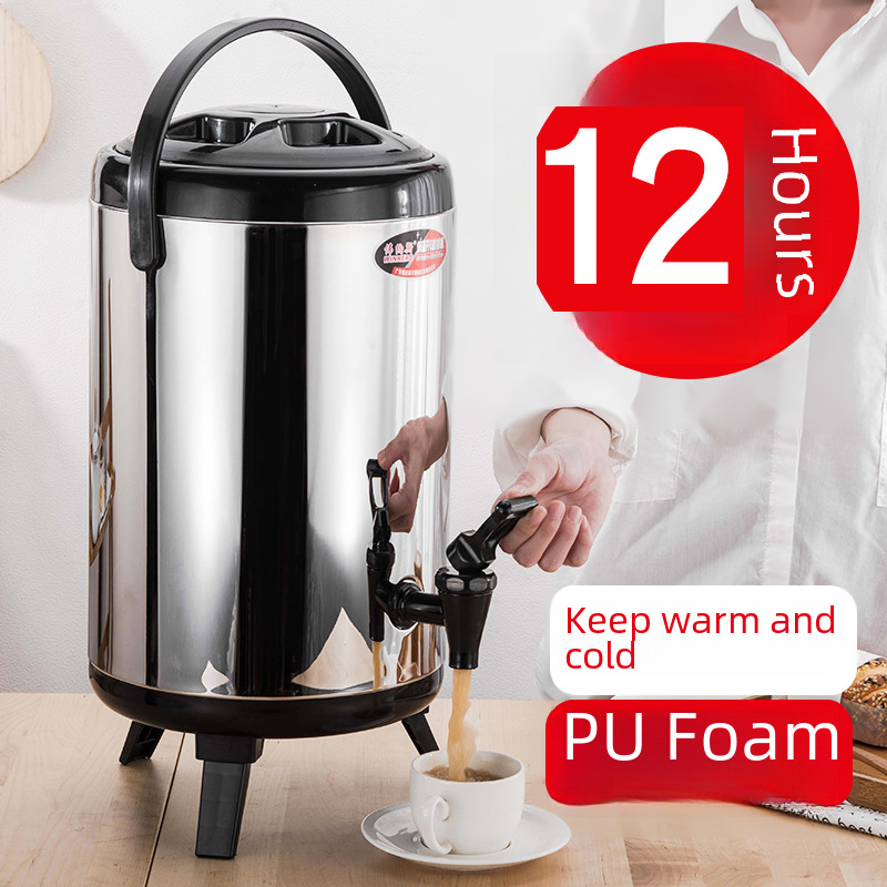 Stainless Steel Insulation Bucket Milk Tea Bucket Soymilk Bucket Commercial Large Capacity Double Layer Cold Insulation 10 Liter Milk Tea Shop Wholesale