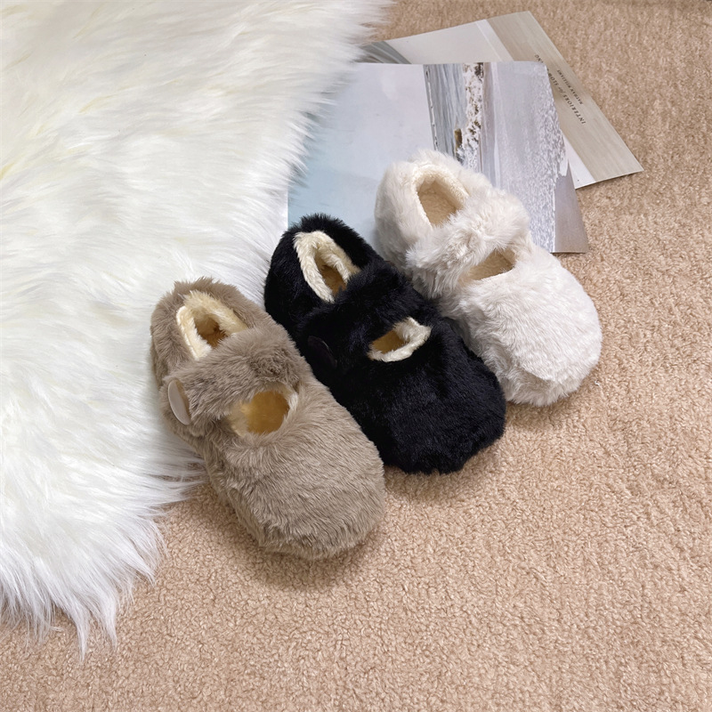 Корейская обувь для девочек 2025 года Зимние новые корейские стильные принцессные меховые туфли Бархатные теплые хлопковые туфли для детей