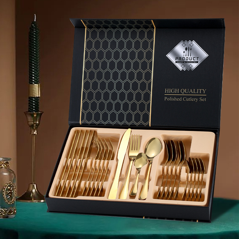 Cross-border Amazon 1010 Stainless Steel Tableware 24-piece Gift Box suit Western Steak Knife, Fork and Spoon Tableware suit