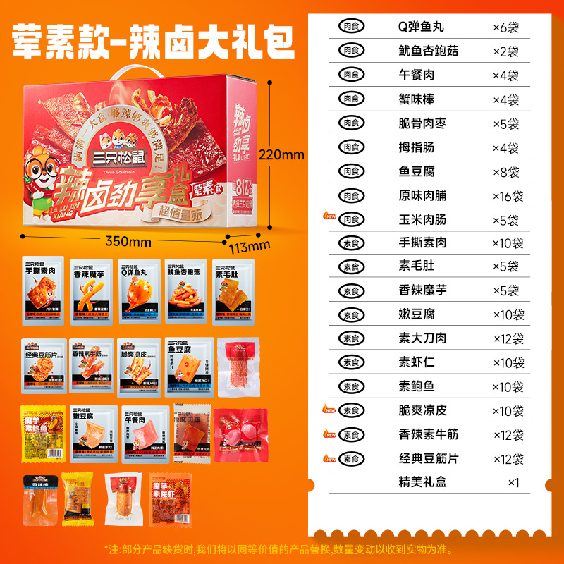 [Three Squirrels_Spicy Marinated Gift Pack 150 Pack] Snack Gift Pack Whole Box of Marinated Meat Food for Night