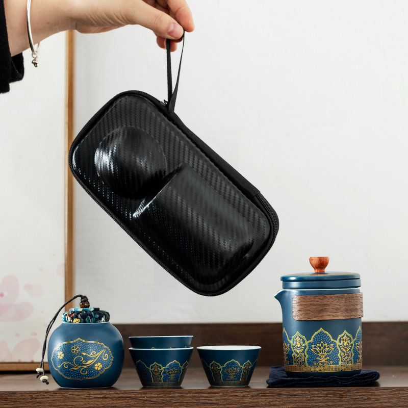 Portable Ceramic Quick Cup Travel Tea Set Outdoor Kung Fu Teapot Souvenir Gift Set with Ancient Charm
