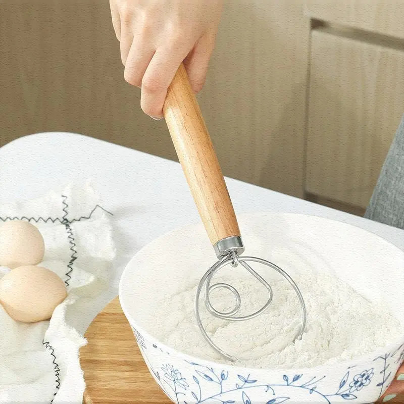 84N in stock new egg beater flour beater dough mixer double ring single ring stirring rod 13 inch oak stirring