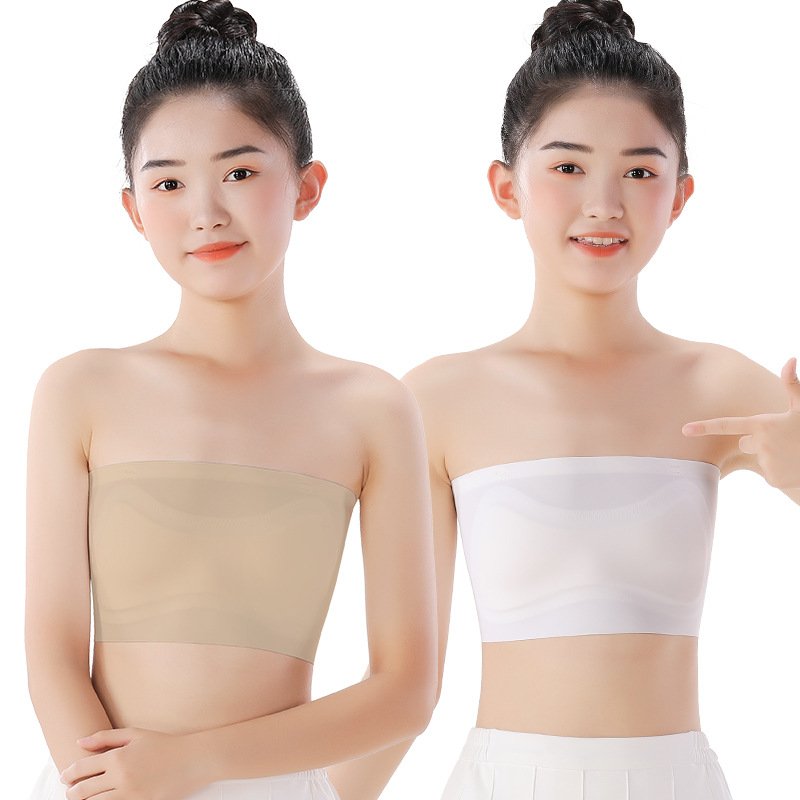 Girls' Strapless Bra for Dance Performance, Invisible and Seamless, Anti-Exposure, Suitable for Children