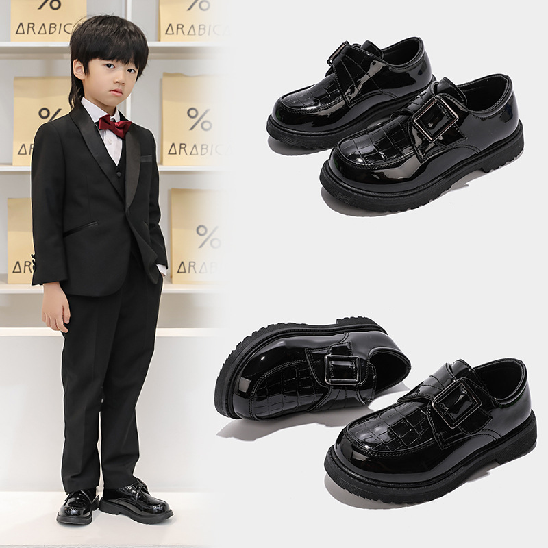 Boys' Leather Shoes Spring & Fall 2025 New Gentleman Style Stage Speech Small Leather Shoes Black Primary School Students Campus Performance Shoes