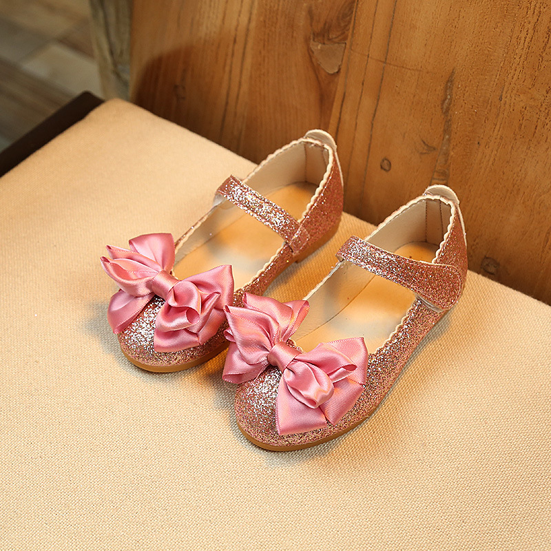 Girls' Leather Shoes Dance Shoes Spring and Autumn New Korean Style Princess Shoes Children's Bow Bright Sand Shoes