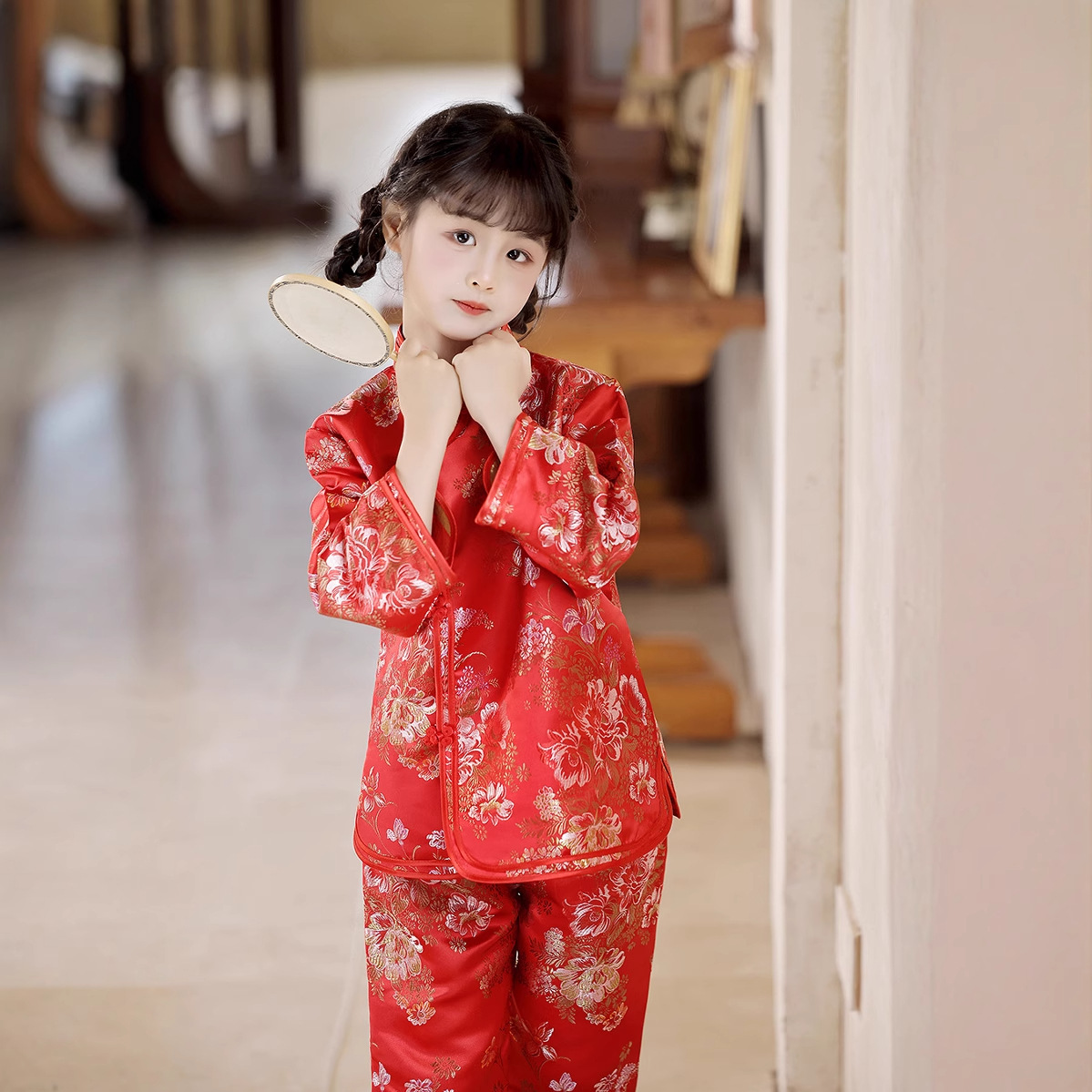 2025 New Summer Autumn Children's Tang Suit Retro Suit Chinese Style Little Girls Girls Tops and Pants Wholesale Dropshipping