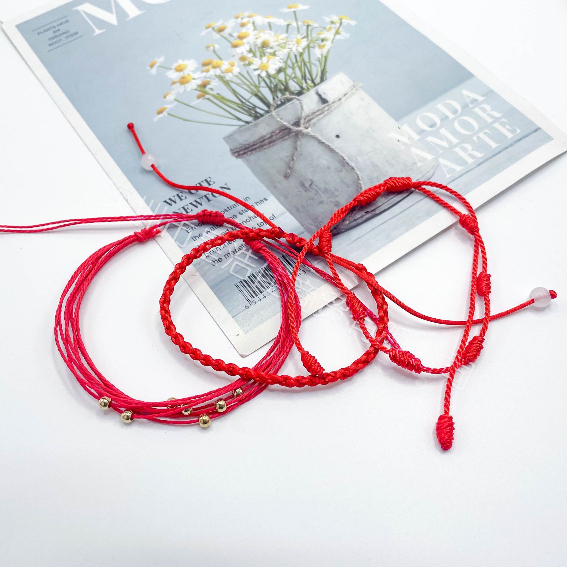 European and American Cross-border Red Rope Hand Rope Adjustable 7 Knot Red Rope Evil Eye Red Rope Braided Hand Braided Adjustable Bracelet