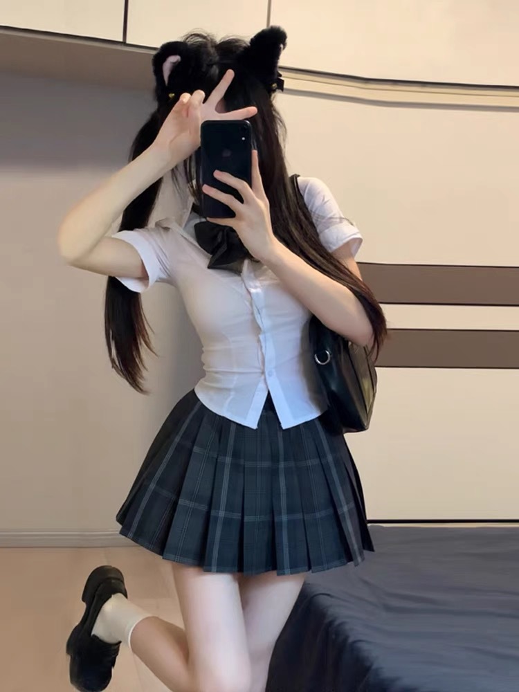 Jk Uniform Tight Waist Shirt Top Short Sleeve Original Genuine Academy Style Slim Fit Slimming White Shirt Spice suit