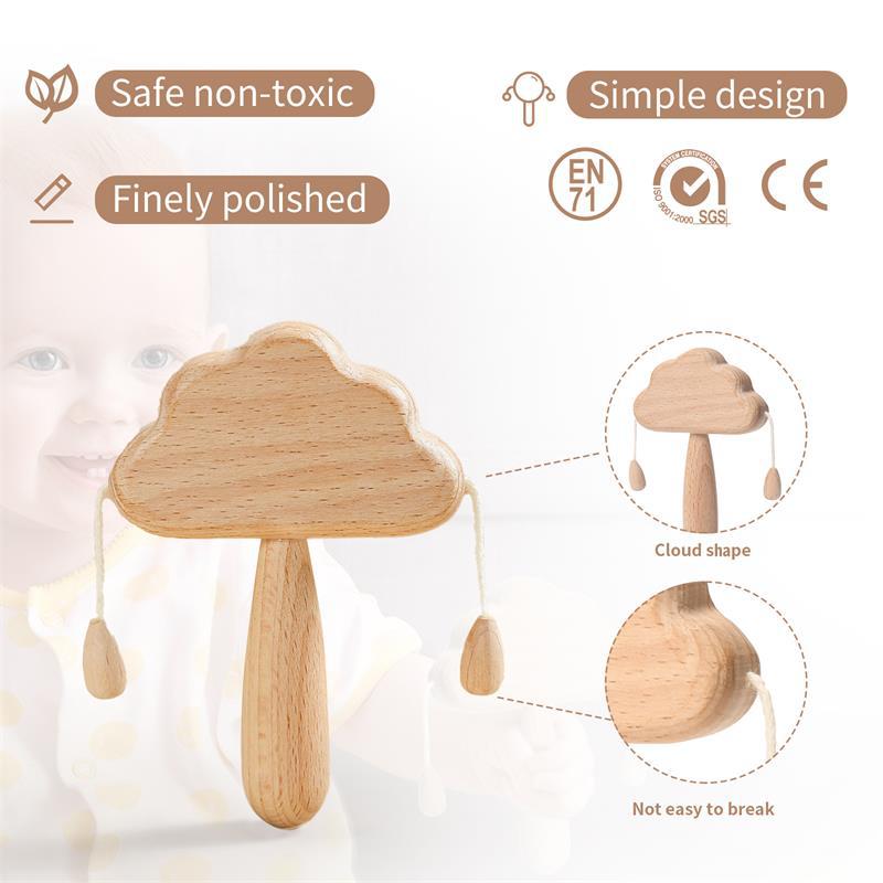 Newborn baby beech wood cloud rattle toy can chew wooden rattle 0-1-3 years old full moon hundred days gift