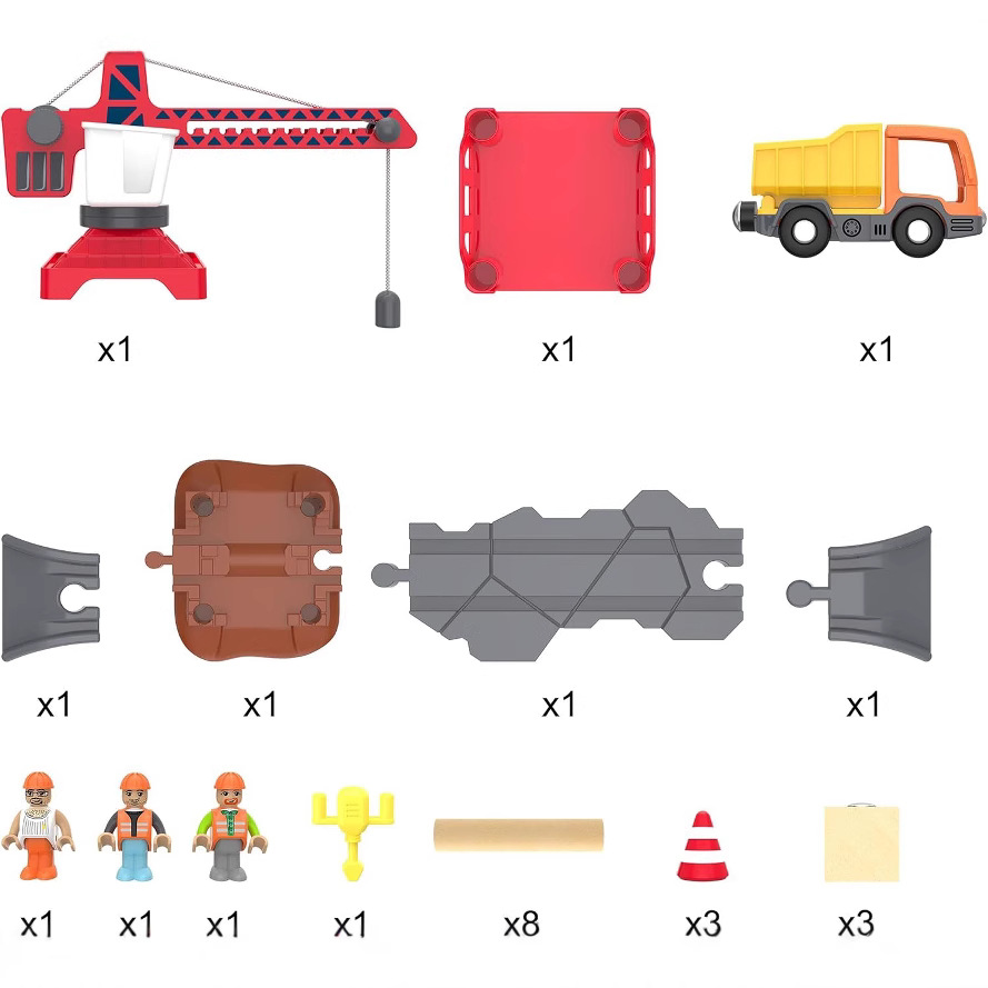 Wooden Track Expansion Package Crane Tower Accessories Car Set Simulates Construction Scene Compatible with Brio Train