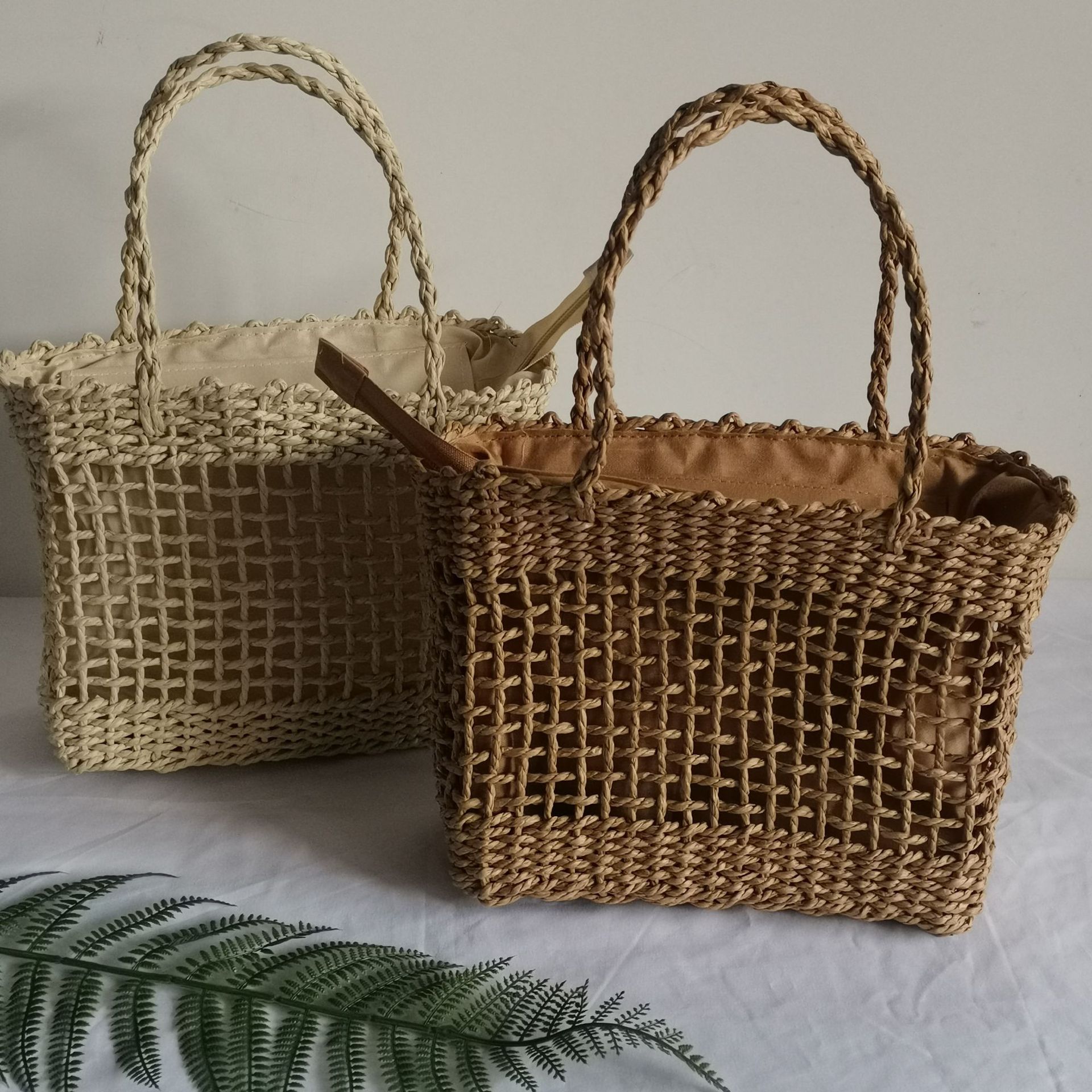 Coarse paper rope woven straw bag hollowed out mesh leisure women's bag beach travel handbag