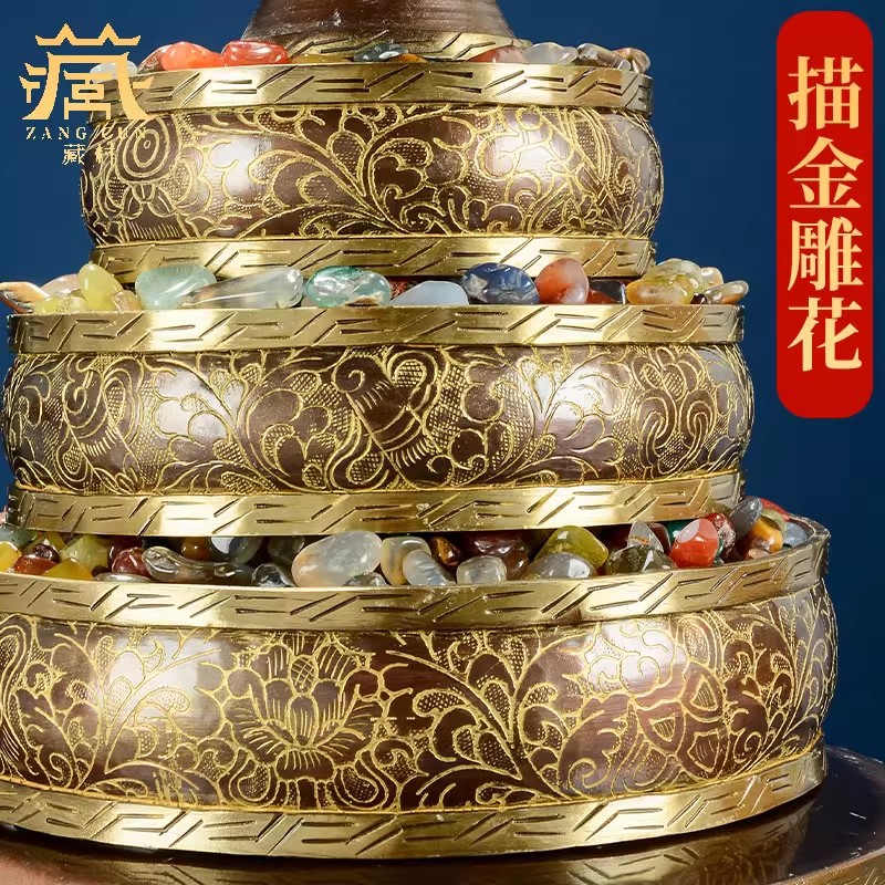 Xizang Mantra Nepal Handmade All-Copper Gold-Plated Mantra Purple Copper Gold-Plated Carved Xizang Mandala Copper Repair Tray