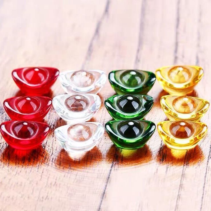 Colorful Crystal Glass Ingot to Attract Wealth, Opening Gift, Seven Gemstones, Small Silver Ingot, Mandala, Buddha's Treasure Bowl