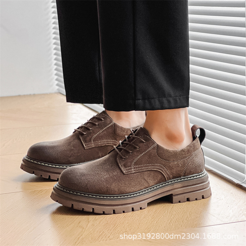 2409 Men's Shoes 2024 New All-match Genuine Leather British Style Vintage Tooling Martin Boots Low-top Big-head Labor Shoes