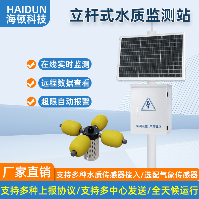 Станция мониторинга качества воды, береговая онлайн система многопараметрического тестирования качества воды, река, водохранилище, слив сточных вод