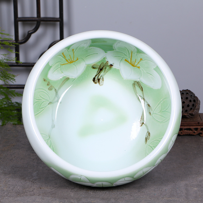 Jingdezhen Ceramic Flower Pot Hydroponic Bowl Lotus Pot Water Lily Copper Coin Pothos Succulent Flower Pot Living Room Ornaments Goldfish Tank