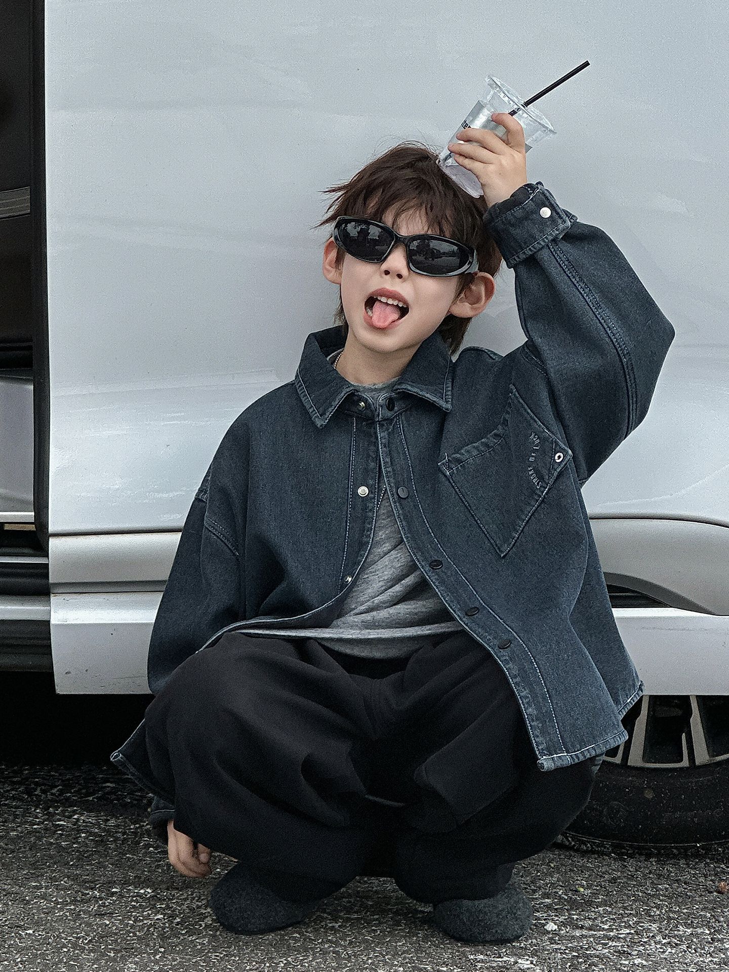 Cotton Shop Boys' Fleece-Lined Shirt Children's Autumn and Winter Korean Style 2025 New Warm Children's Clothing Loose Denim Jacket Trendy