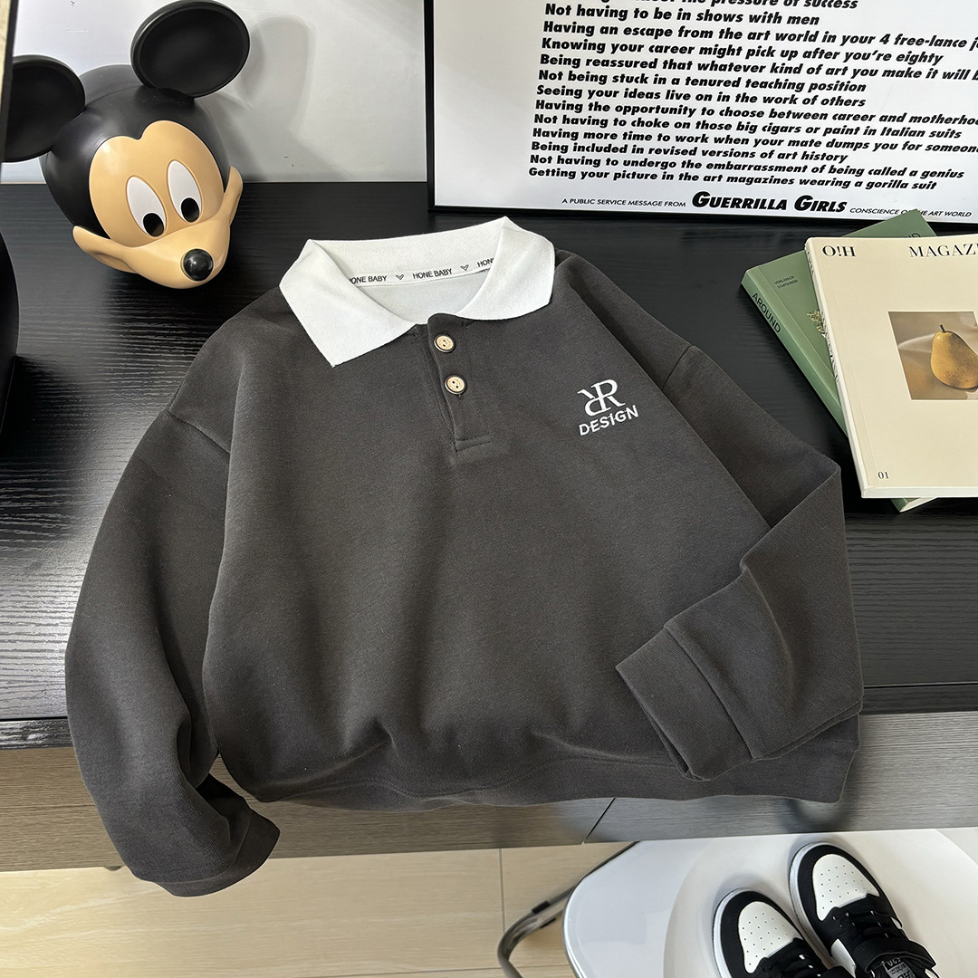 Children's autumn new polo shirt big children's casual handsome letter embroidered lapel boys sweater children's clothing wholesale