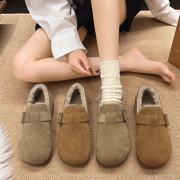 Plush All-Inclusive Retro Birkenstock Shoes for Women Winter 2025 New Slip-On Cotton Shoes Furry Shoes Thickeneded Warm Snow Boots