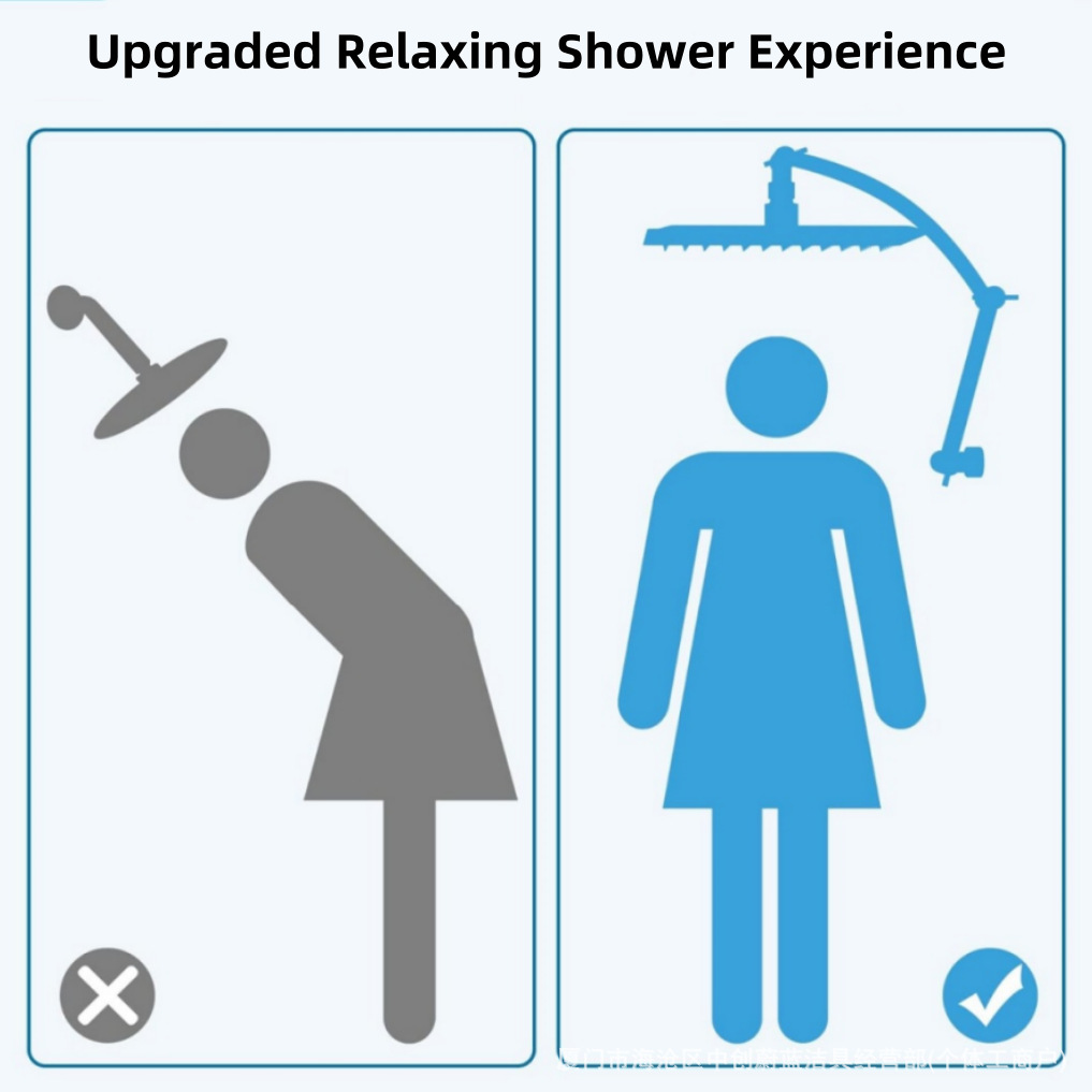 Curved Double-Pole Shower Extension Rod, Shower Head Connection, Adjustable Shower Arm Bracket with Toothed Extension Rod